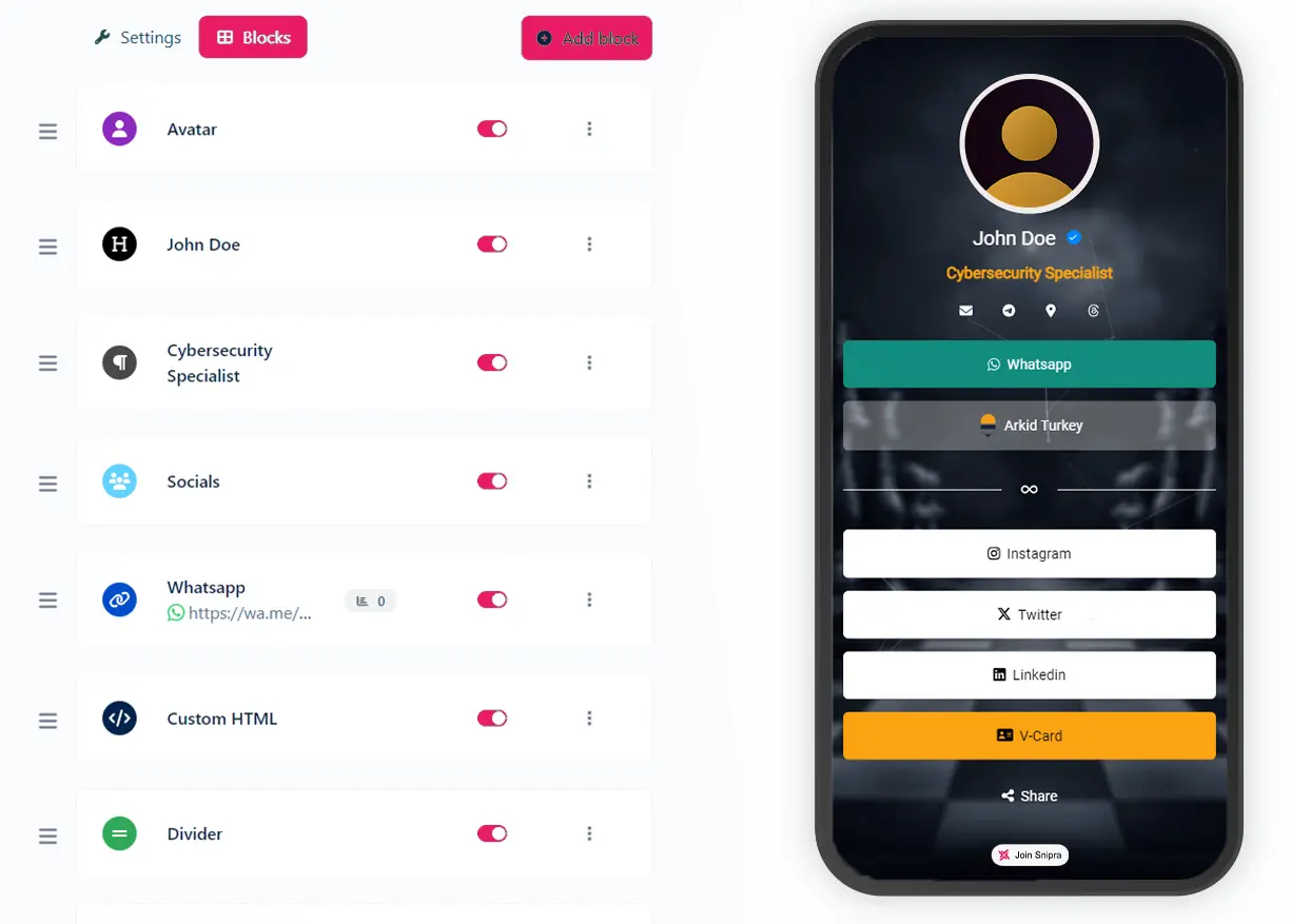 Bio Link Page Builder
